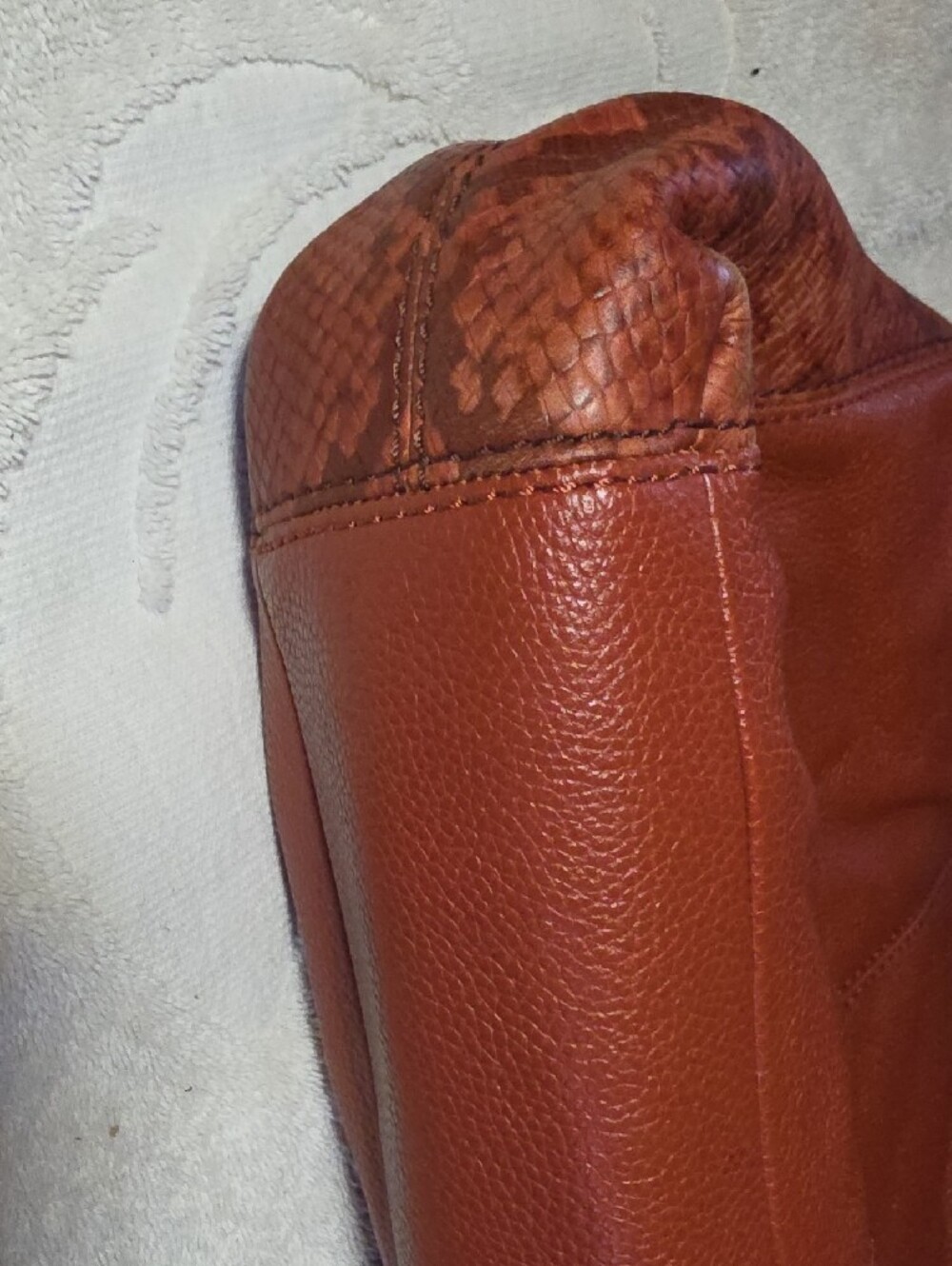 Coach Rust Leather Shoulder Bag with Snakeskin-Print Trim - Picture 8 of 16